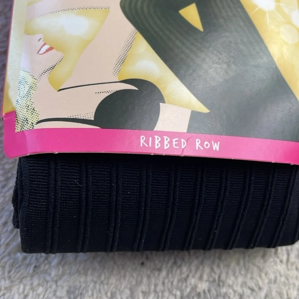 Spanx Star Power Center Stage Patterned Shaping Tights Ribbed Row Black Sz E